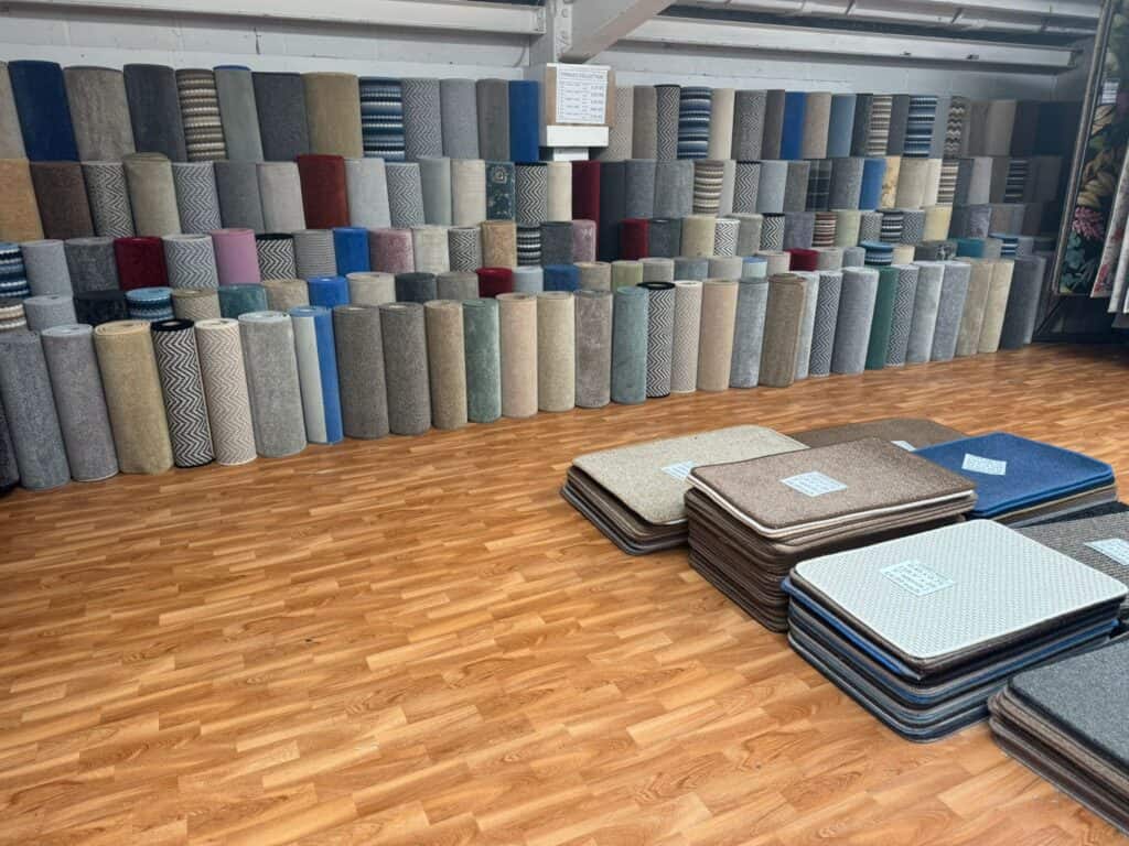Image of the rugs in the rug showroom at Fringes of Plymouth