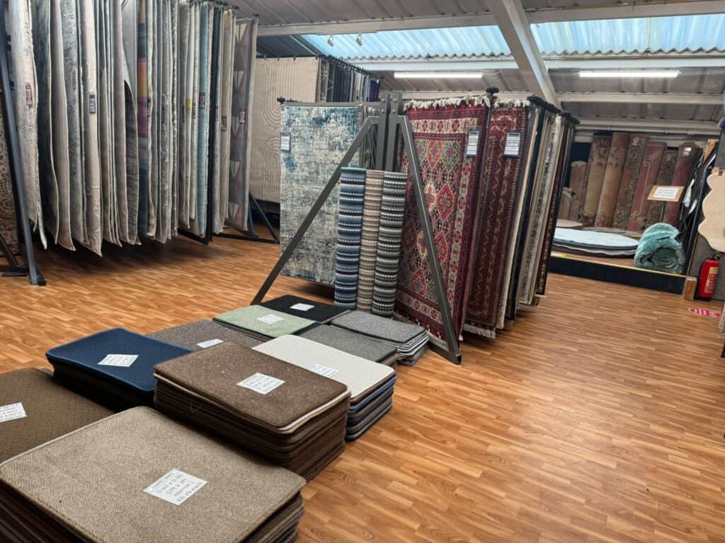 Rugs in the rug showroom at Fringes of Plymouth