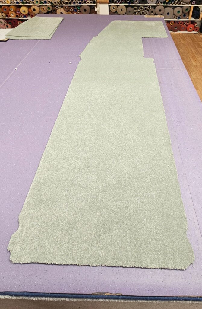 Motorhome Carpet Replacement laid out ready for the edges binding
