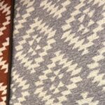 Colourful geometric patterned aztec rugs display in different hues at Fringes of Plymouth.